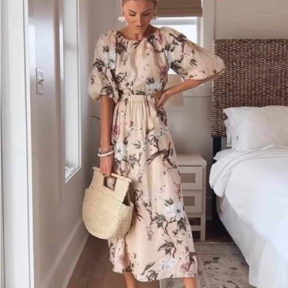 NWT H&M Linen floral cut out dress sz. S